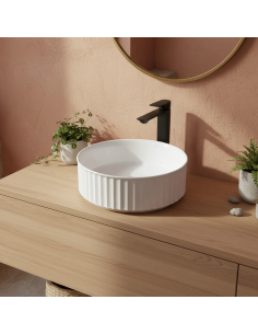 rund håndvask vask bordmonteret bordplade badeværelse keramik hvid porcelæn