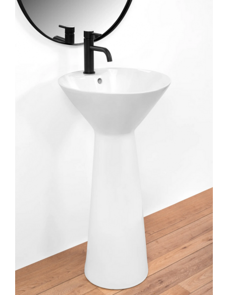 rund håndvask vask gulvmonteret gulv badeværelse keramik hvid porcelæn