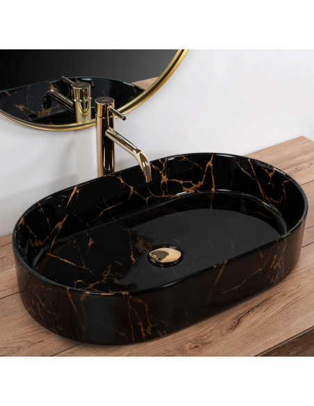 oval håndvask vask bordmonteret bordplade keramik badeværelse marmor sten