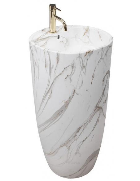 rund håndvask vask gulvmonteret gulv badeværelse keramik hvid porcelæn marmor