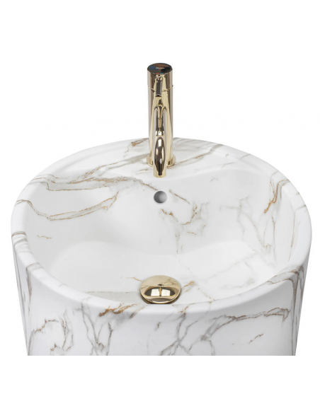 rund håndvask vask gulvmonteret gulv badeværelse keramik hvid porcelæn marmor