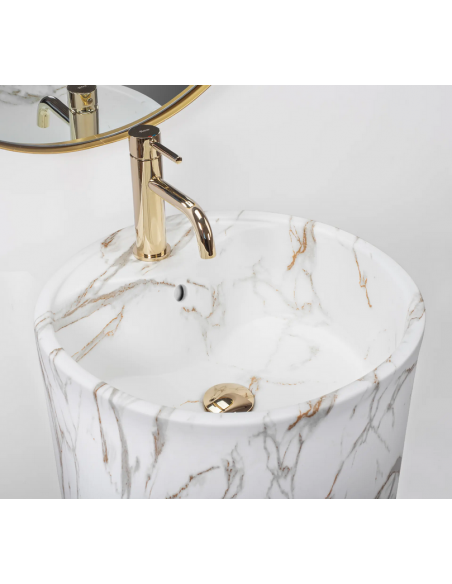 rund håndvask vask gulvmonteret gulv badeværelse keramik hvid porcelæn marmor