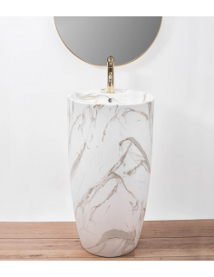 rund håndvask vask gulvmonteret gulv badeværelse keramik hvid porcelæn marmor 2