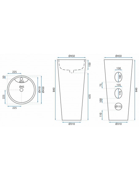 rund håndvask vask gulvmonteret gulv badeværelse keramik hvid porcelæn marmor