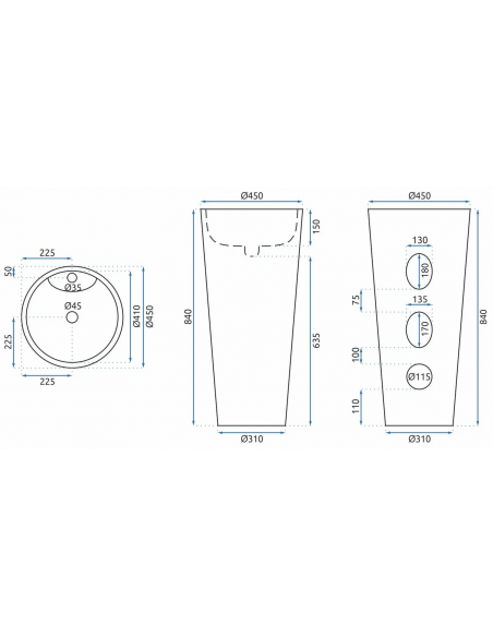 rund håndvask vask gulvmonteret gulv badeværelse keramik hvid porcelæn