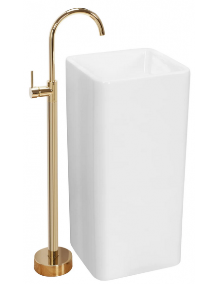 firkantet håndvask vask gulvmonteret gulv badeværelse keramik hvid porcelæn