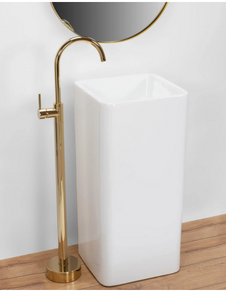 firkantet håndvask vask gulvmonteret gulv badeværelse keramik hvid porcelæn