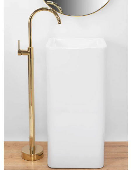 firkantet håndvask vask gulvmonteret gulv badeværelse keramik hvid porcelæn