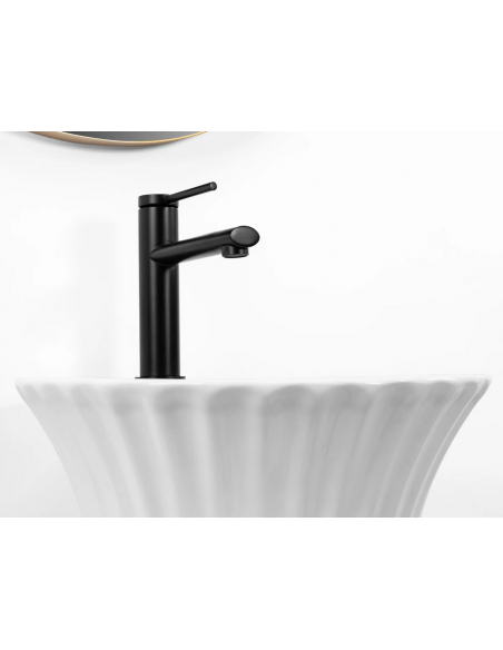 rund håndvask vask gulvmonteret gulv badeværelse keramik hvid porcelæn