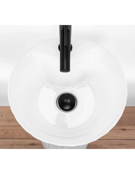 rund håndvask vask gulvmonteret gulv badeværelse keramik hvid porcelæn