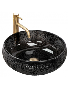 rund håndvask vask bordmonteret bordplade badeværelse sort glas