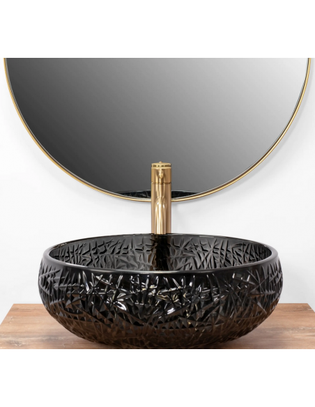 rund håndvask vask bordmonteret bordplade badeværelse sort glas