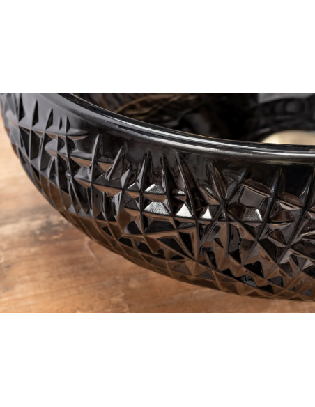 rund håndvask vask bordmonteret bordplade badeværelse sort glas