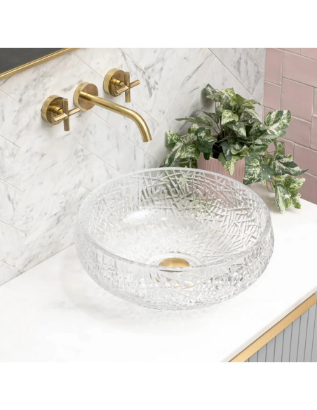 rund håndvask vask bordmonteret bordplade badeværelse glas