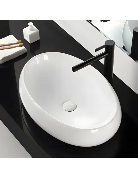 håndvask vask bordmonteret bordplade keramik badeværelse oval hvid