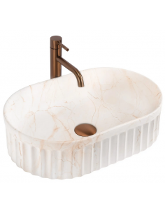 oval håndvask vask bordmonteret bordplade keramik badeværelse marmor beige 2