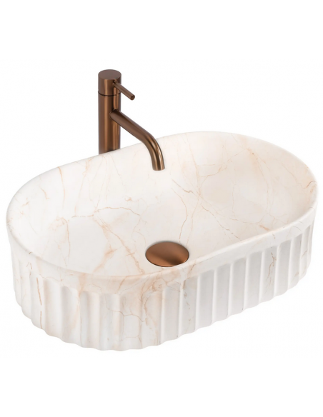 oval håndvask vask bordmonteret bordplade keramik badeværelse marmor beige