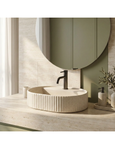 oval håndvask vask bordmonteret bordplade keramik badeværelse marmor beige