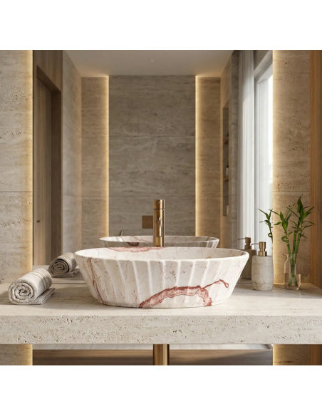 håndvask vask bordmonteret bordplade keramik badeværelse marmor beige