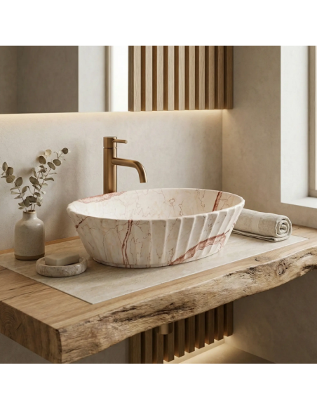 håndvask vask bordmonteret bordplade keramik badeværelse marmor beige