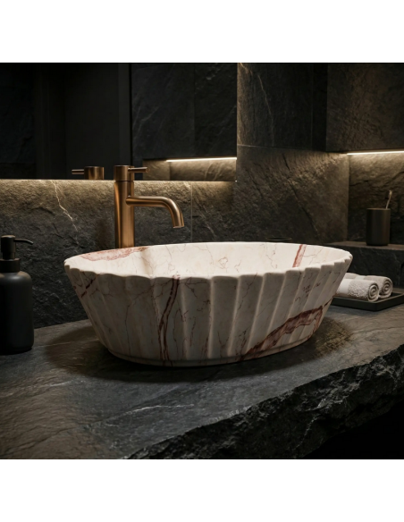 håndvask vask bordmonteret bordplade keramik badeværelse marmor beige