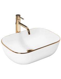 håndvask vask bordmonteret bordplade keramik badeværelse hvid guld