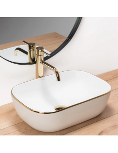 håndvask vask bordmonteret bordplade keramik badeværelse hvid guld 2