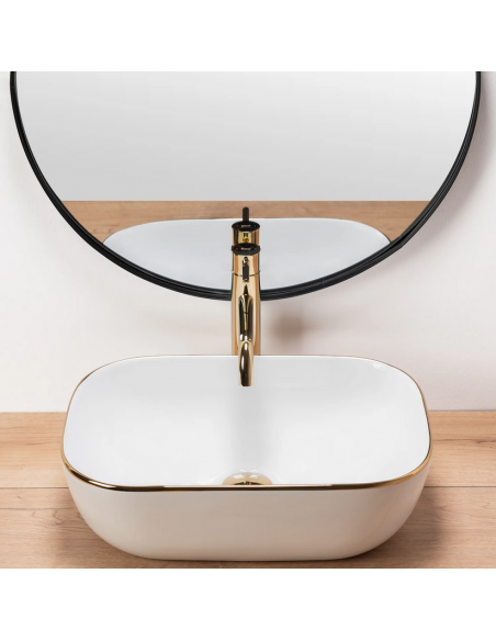 håndvask vask bordmonteret bordplade keramik badeværelse hvid guld