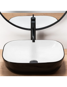 håndvask vask bordmonteret bordplade keramik badeværelse hvid sort 2