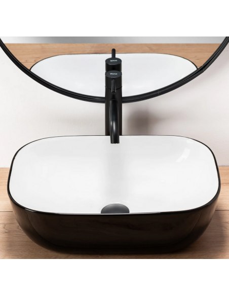 håndvask vask bordmonteret bordplade keramik badeværelse hvid sort