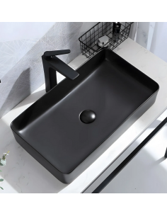 håndvask vask bordmonteret bordplade keramik badeværelse sort 2