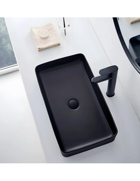 håndvask vask bordmonteret bordplade keramik badeværelse sort