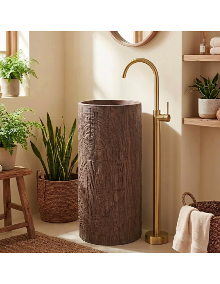 rund håndvask vask gulvmonteret gulv badeværelse sten