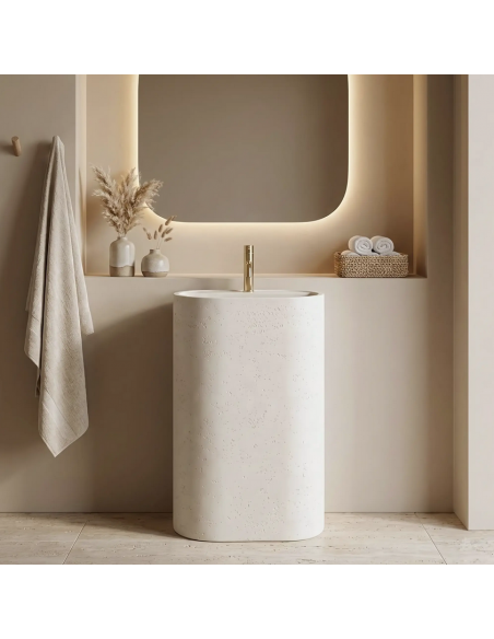 oval håndvask vask gulvmonteret gulv badeværelse sten