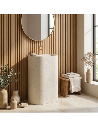 oval håndvask vask gulvmonteret gulv badeværelse sten