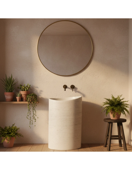 oval håndvask vask gulvmonteret gulv badeværelse sten