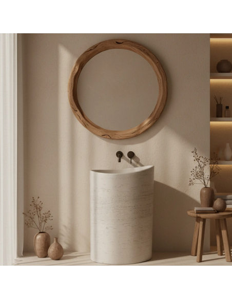 oval håndvask vask gulvmonteret gulv badeværelse sten