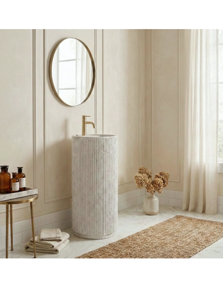 rund håndvask vask gulvmonteret gulv badeværelse sten