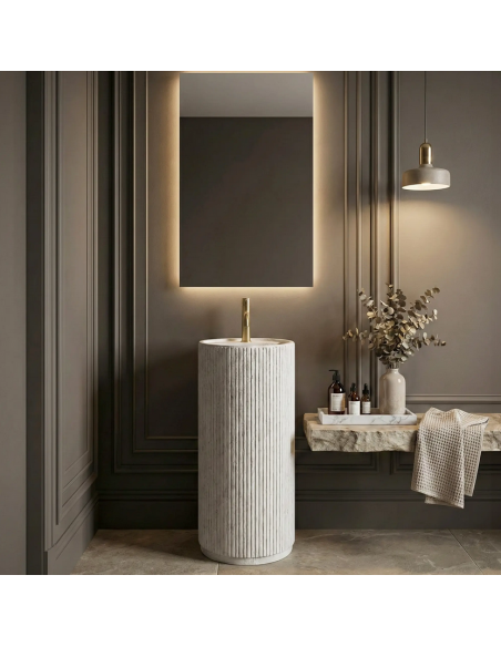 rund håndvask vask gulvmonteret gulv badeværelse sten