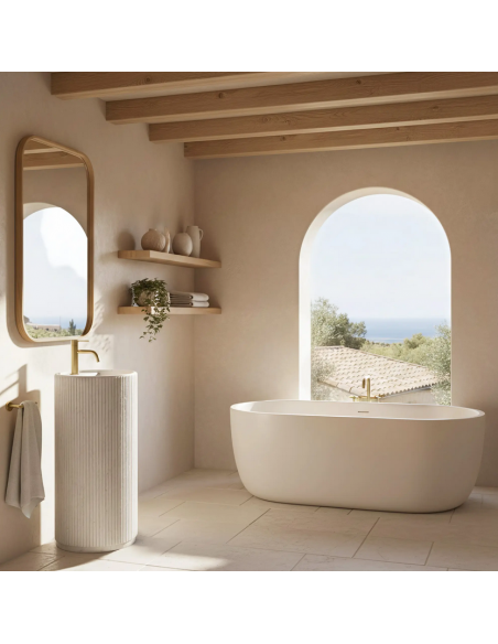 rund håndvask vask gulvmonteret gulv badeværelse sten