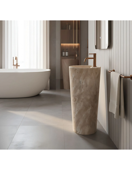 rund håndvask vask gulvmonteret gulv badeværelse keramik marmor