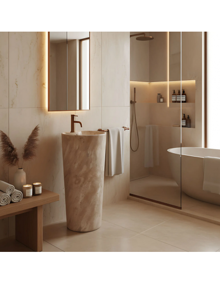 rund håndvask vask gulvmonteret gulv badeværelse keramik marmor