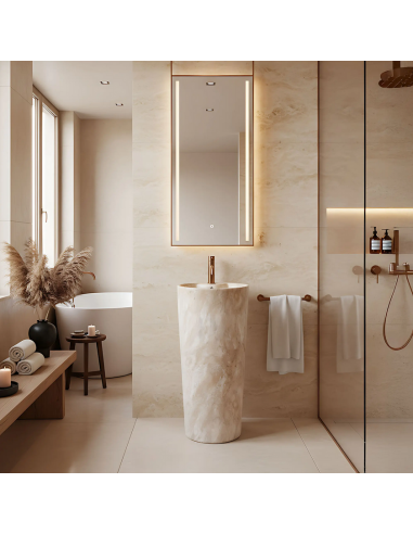 rund håndvask vask gulvmonteret gulv badeværelse keramik marmor