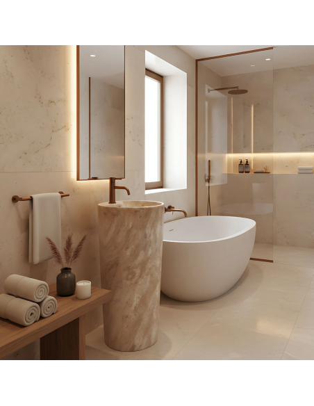 rund håndvask vask gulvmonteret gulv badeværelse keramik marmor