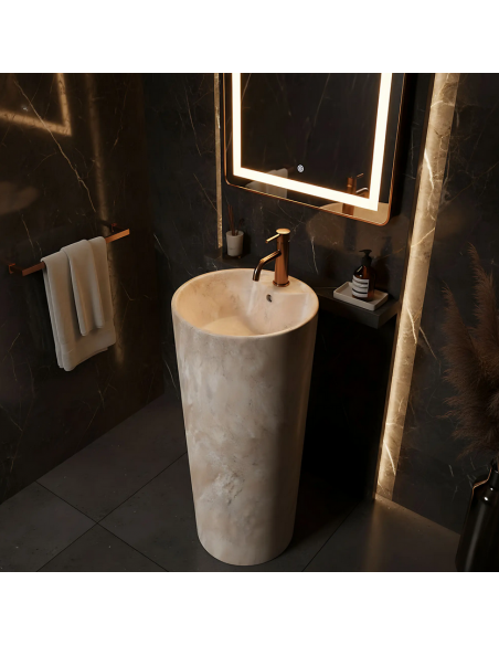 rund håndvask vask gulvmonteret gulv badeværelse keramik marmor