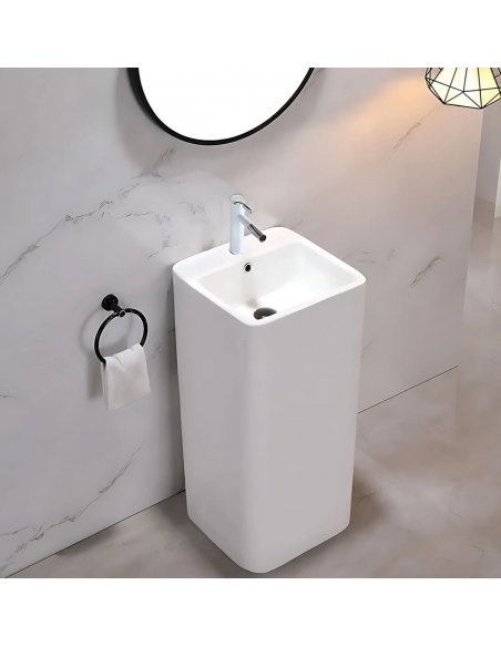 firkantet håndvask vask gulvmonteret gulv badeværelse keramik hvid porcelæn