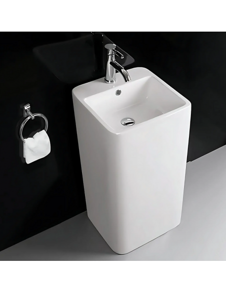 firkantet håndvask vask gulvmonteret gulv badeværelse keramik hvid porcelæn