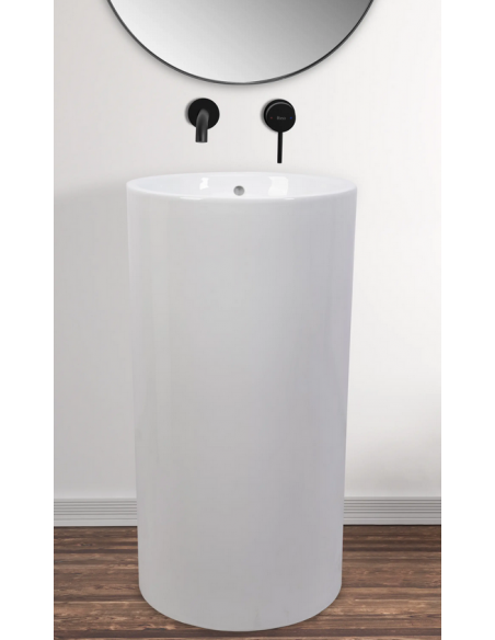 rund håndvask vask gulvmonteret gulv badeværelse keramik hvid porcelæn