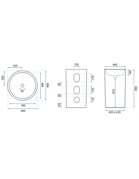 rund håndvask vask gulvmonteret gulv badeværelse keramik hvid porcelæn