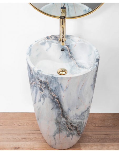 rund håndvask vask gulvmonteret gulv badeværelse keramik hvid porcelæn marmor